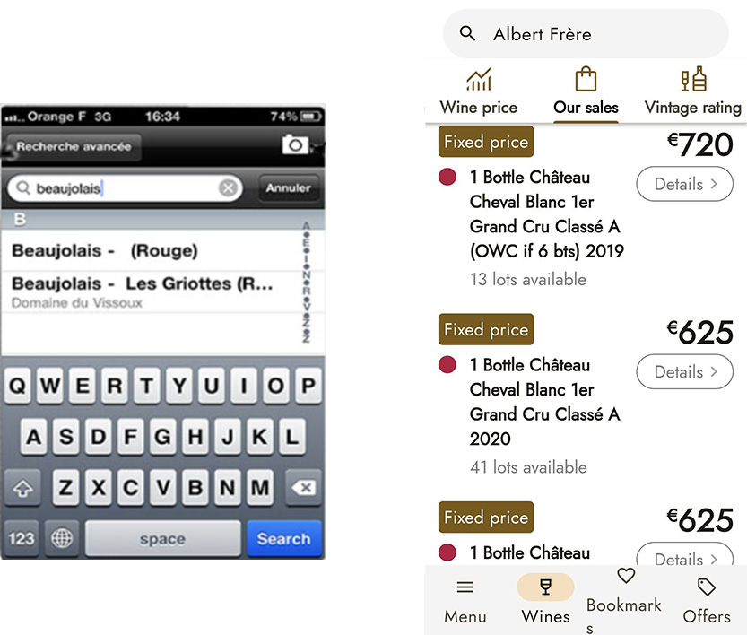 The face lift experienced by the iDealwine app